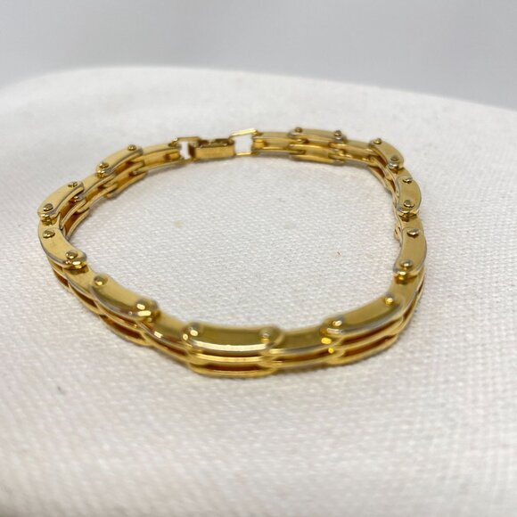 Napier Triple Link‎ Chain Bracelet Gold-Tone Marked Vintage Classic 7.5" - Picture 10 of 11